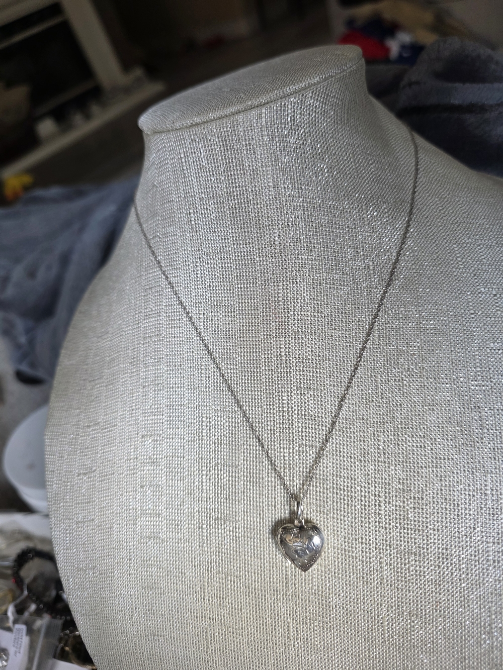 Vintage 925 Sterling Silver Ornate Puffy Heart Pendant Necklace 18” - Picture 4 of 14